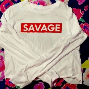 white “savage” crop top sizeM